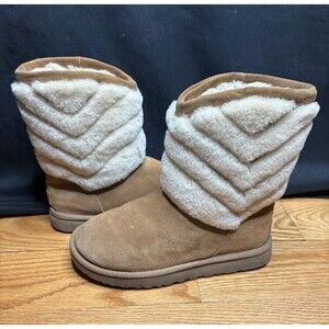 UGG Tania Chevron Stripes Plush Sheepskin Suede Winter Boots Women's Sz 7 Fur
